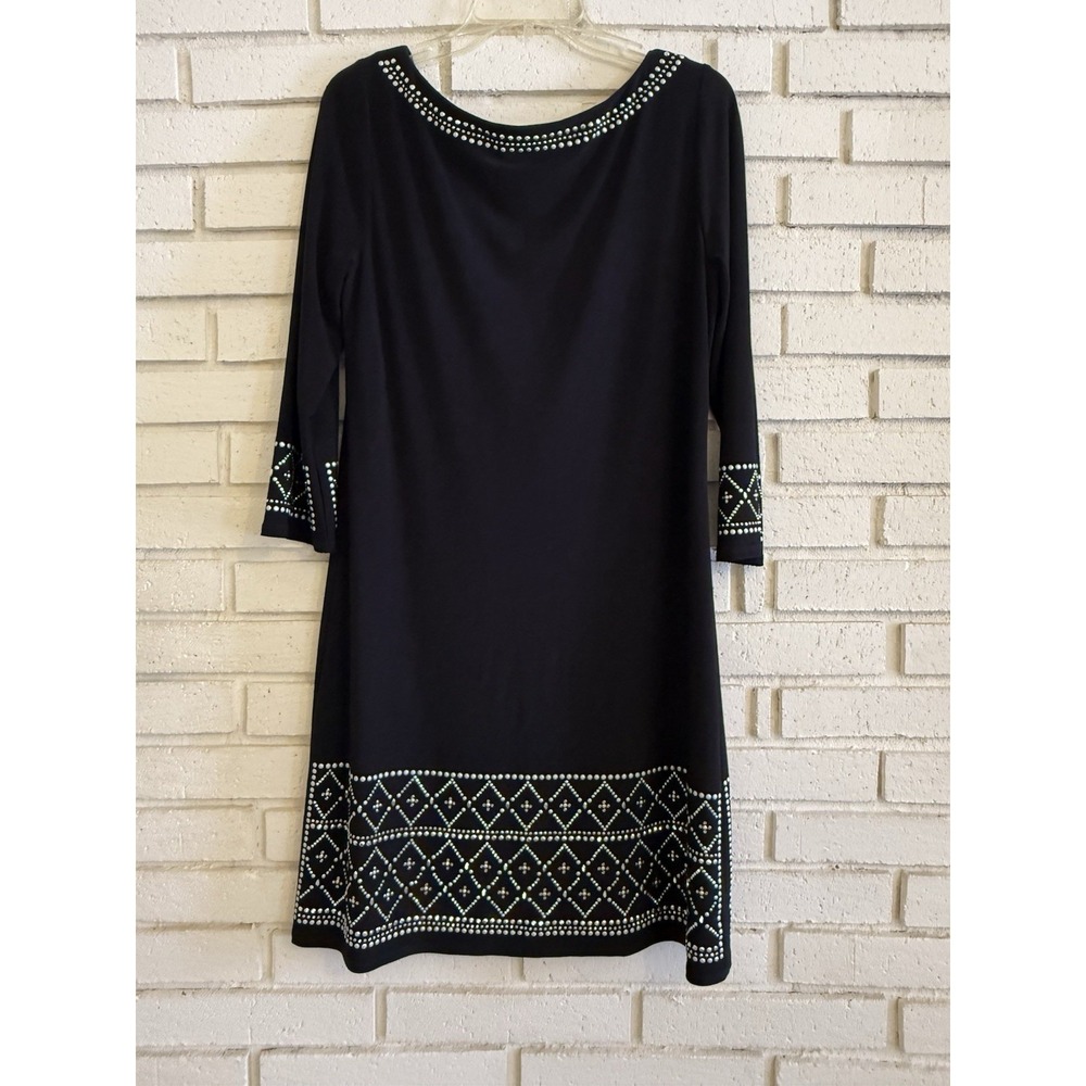 White House Black Market Black Dress Silver & Gold Beaded Size Medium - Picture 4 of 6